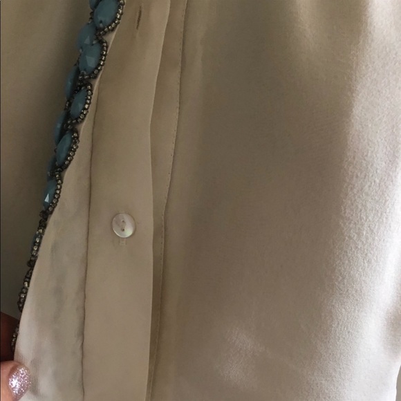 J.DOSI]Turquoise Embellishment Cream Silk Crepe Halter neck Backless Dress - Picture 15 of 16